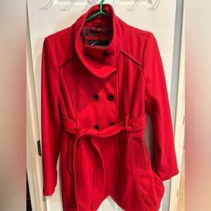 Guess red peacoat with belt